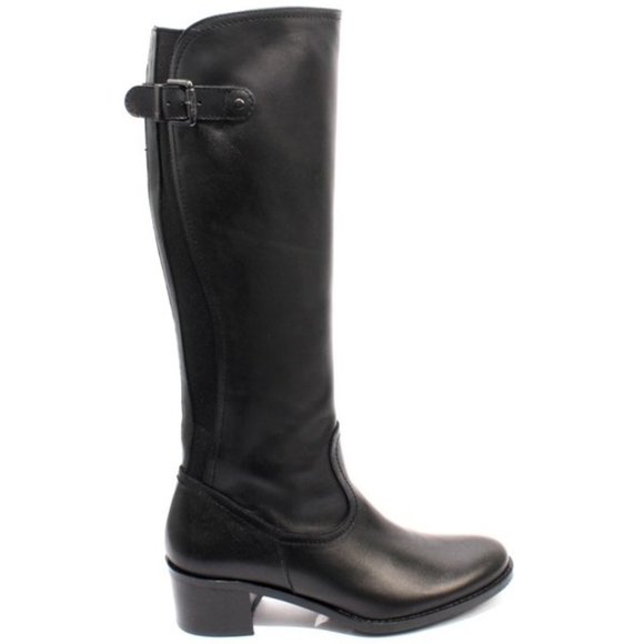 ITALIAN Black Leather Zip-Up Knee-High Heel Boot - Picture 3 of 8